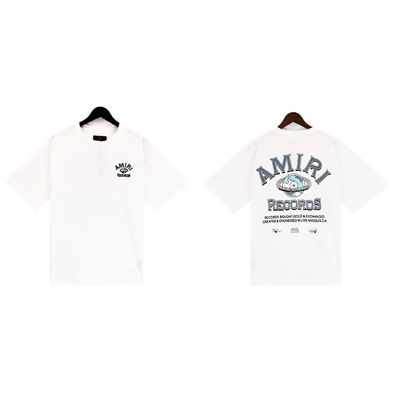 AMIRI White T-Shirt with Logo & Records Graphic