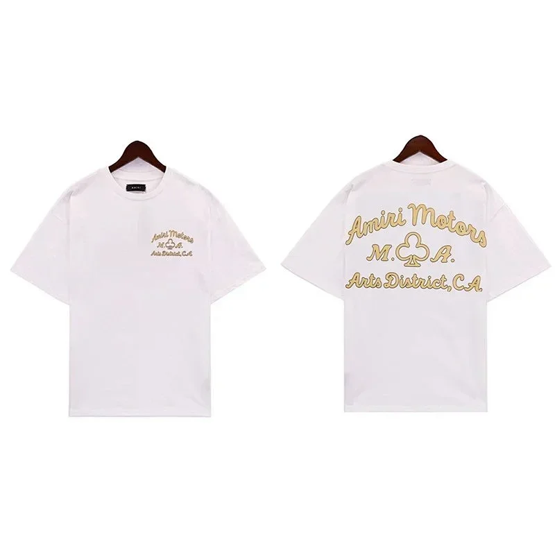 Amiri White T-Shirt: Gold "Amiri Motors" Print