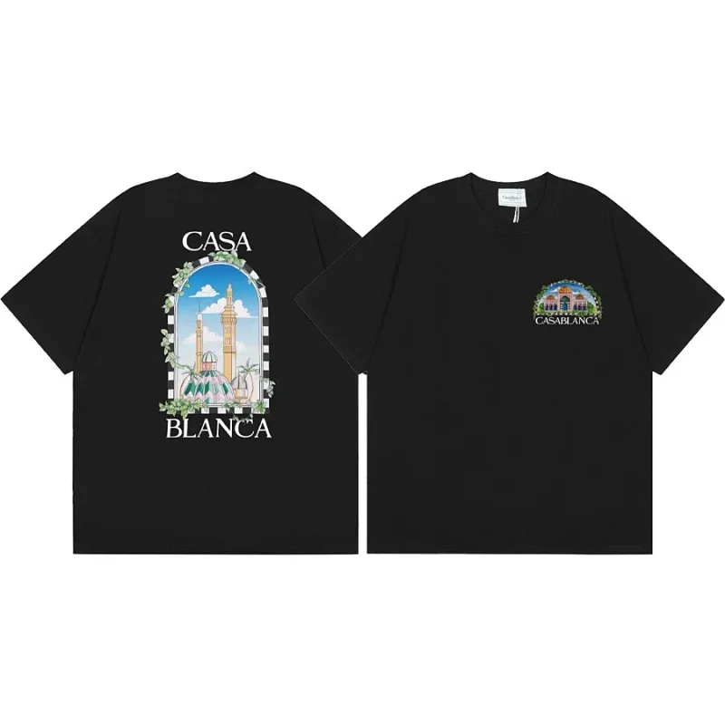 CASABLANCA Black T-Shirt (Back Castle + Chest Logo)