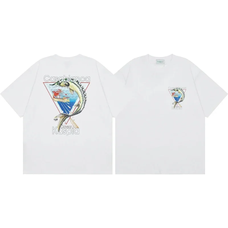 Casablanca White T-Shirt Fish Ship Print