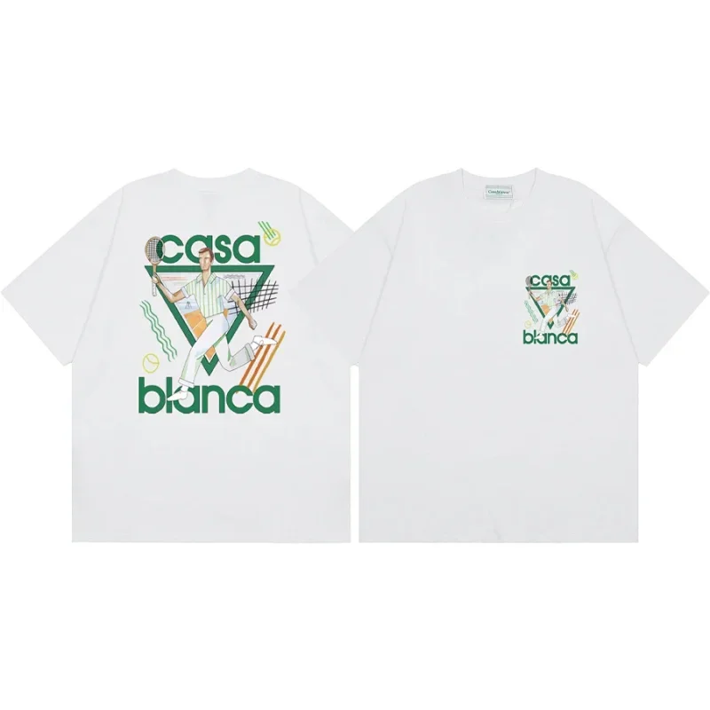Casa Blanca White T-Shirt with Tennis Player Graphic
