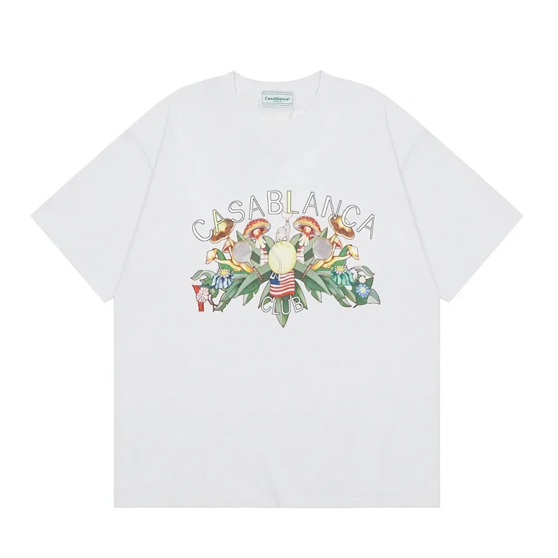 Casablanca White Mushroom Tennis American Flag Floral Graphic T-Shirt