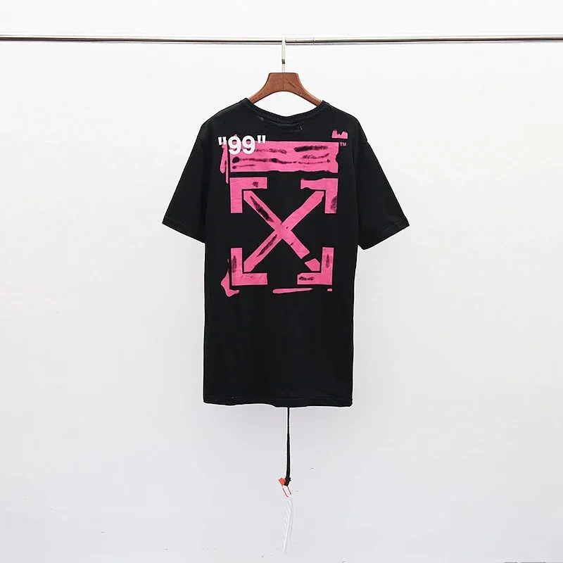 Off-White Black Pink "99" Arrow Graphic Drawstring Detail T-Shirt