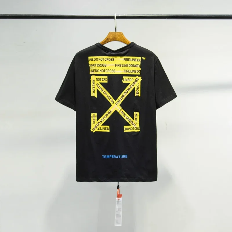 OFF-WHITE Black "FIRE LINE DO NOT CROSS" Tape T-Shirt