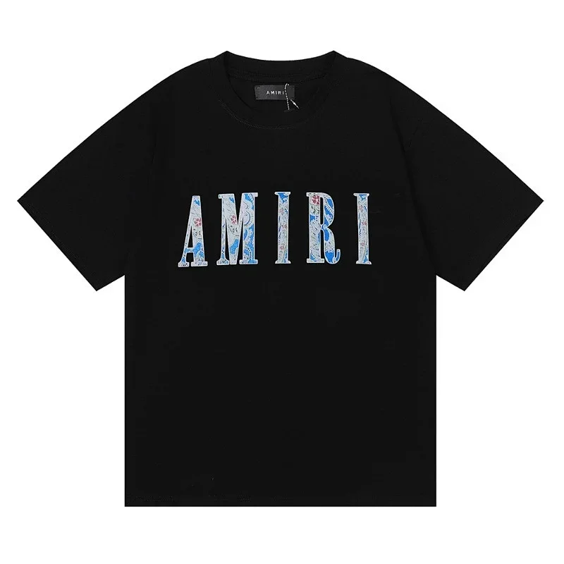 AMIRI Black Floral Patterned "AMIRI" Letter Print T-Shirt