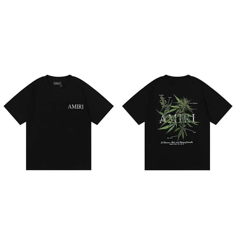 AMIRI Black T-Shirt with Cannabis Graphic