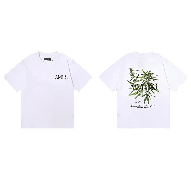 AMIRI White T-Shirt with Front Logo & Back Cannabis Graphic
