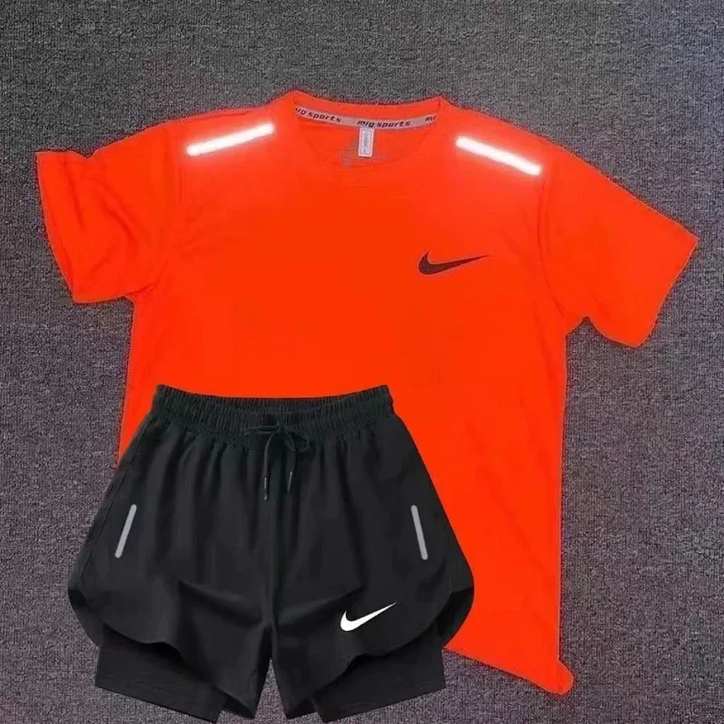 Nike Orange T-Shirt & Black Reflective Shorts Set