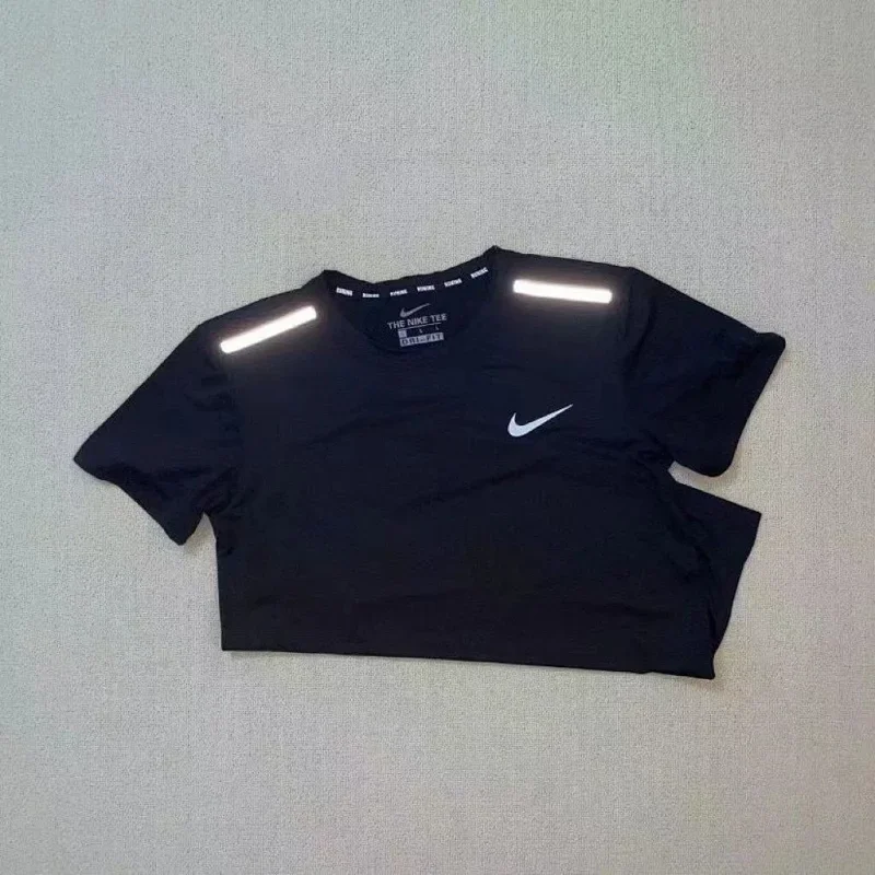 Nike Black Cropped Reflective Strips T-Shirt