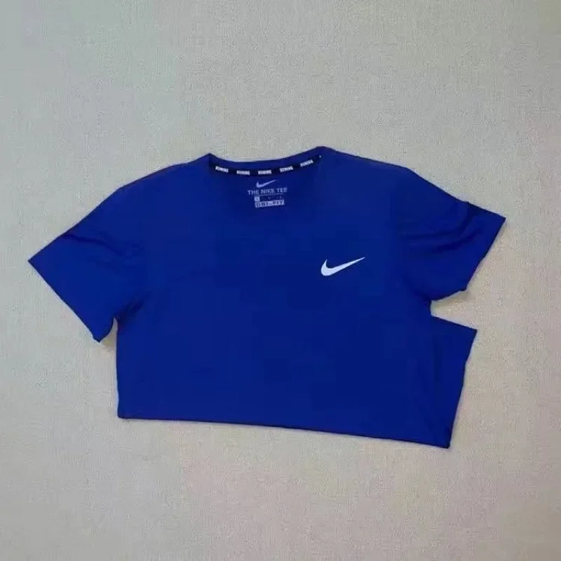 Nike Blue Cropped Tee with Small Swoosh