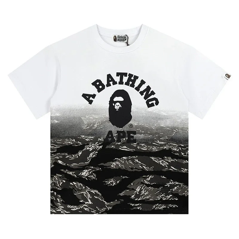 A BATHING APE White Black Ape Head Camouflage Pattern T-Shirt
