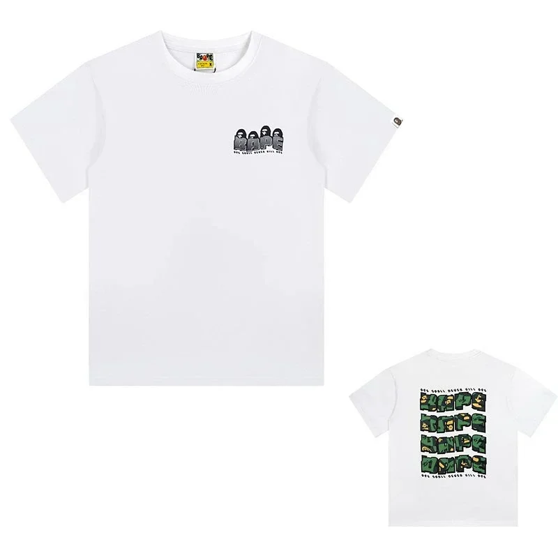BAPE White Front Ape Heads Logo Back Camouflage BAPE Lettering T-Shirt