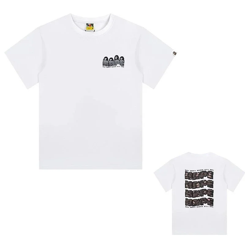 BAPE White Tee with Front & Back BAPE Graphics