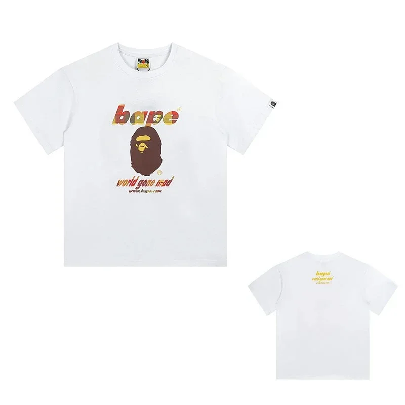 Bape White T-Shirt: Ape Head & "World Gone Mad" Print