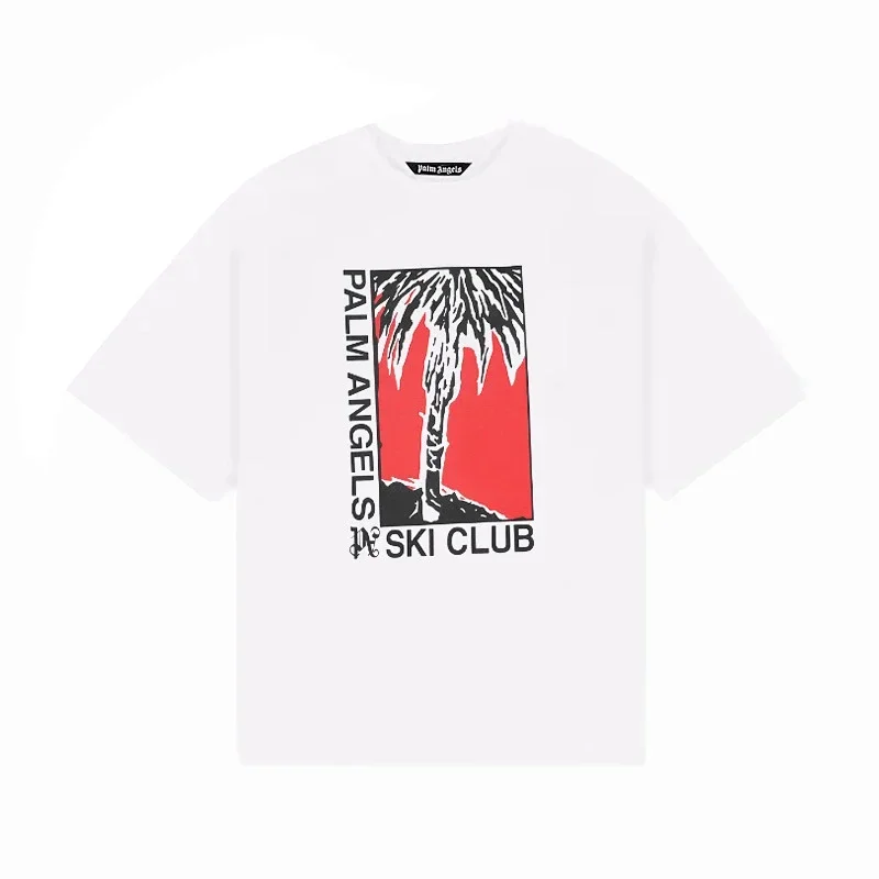 Palm Angels White T-Shirt: Palm Tree & SKI CLUB Print